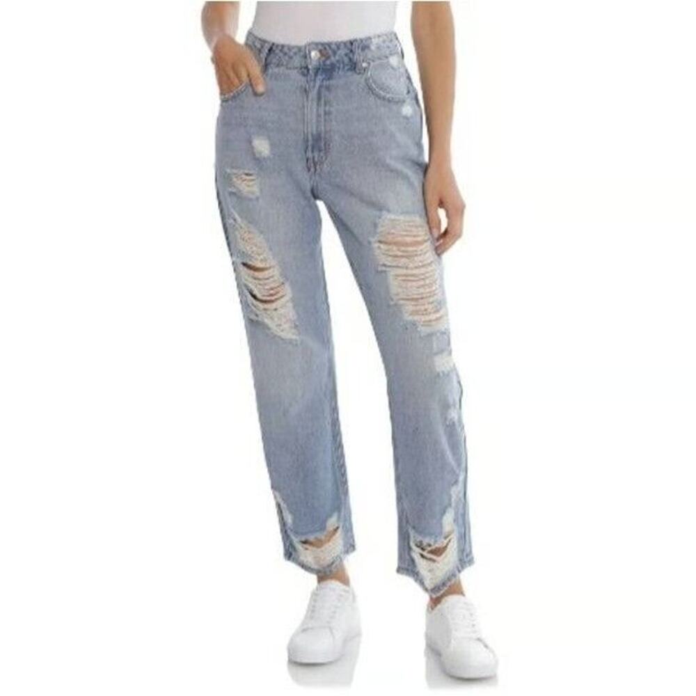Anthropologie Avec Les‎ Filles Jeans Womens 27 Blue Distressed High Waist Denim